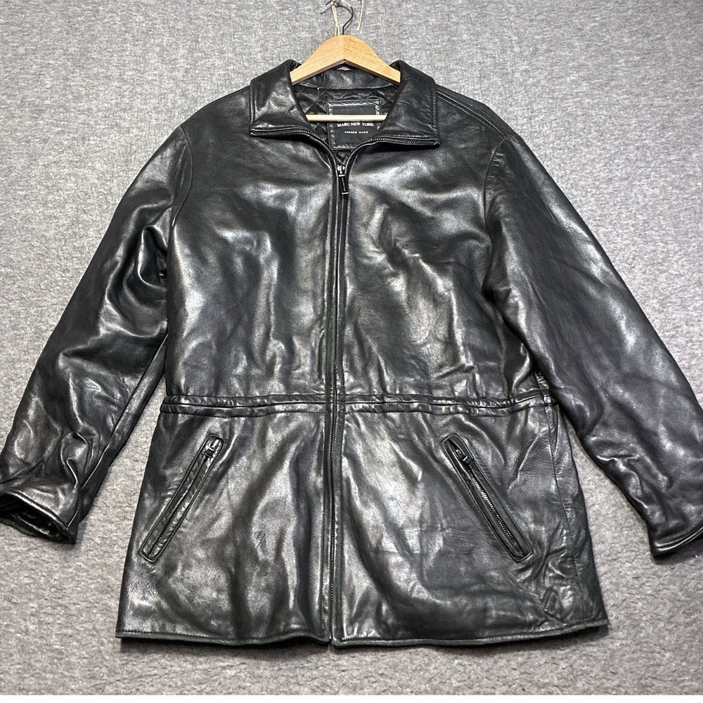 Andrew Marc New York‎ Vintage Black Leather Jacket Med Moto Style Quilted liner